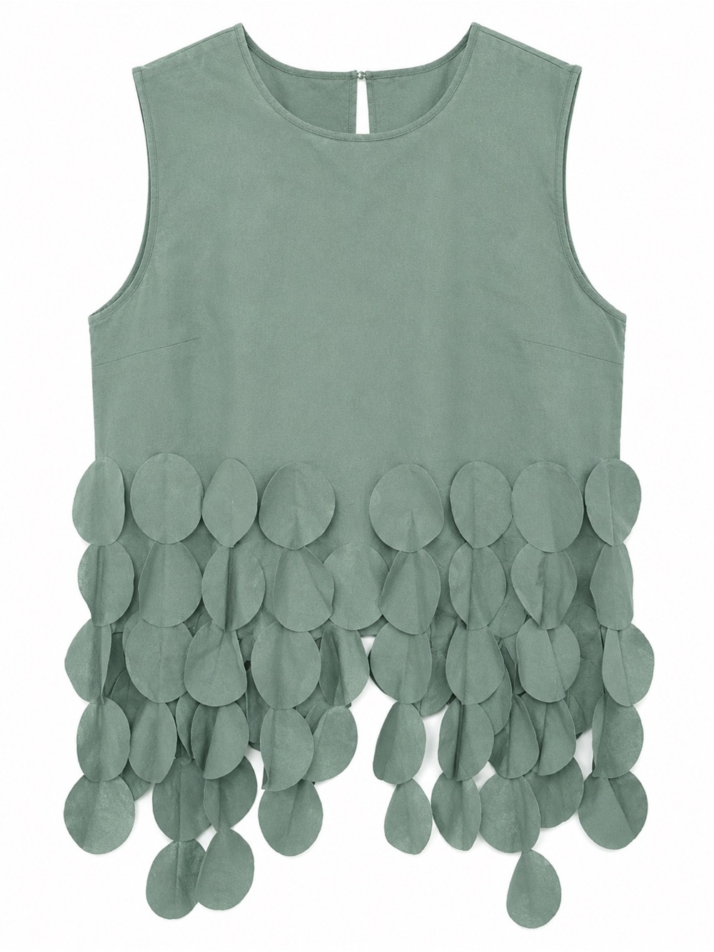 Sleeveless Sage Green Petal-Hem Blouse